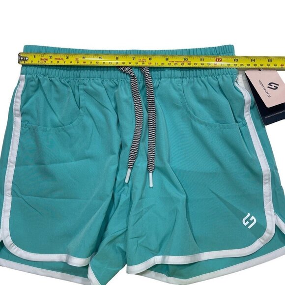 HODO SPORTS Women's Running Workout Shorts Size XS Green‎ Teal Drawstring NWT - Picture 8 of 12